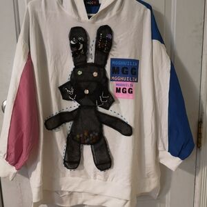 MGGHUILIW White Windbreaker with Black Bunny and Colorful Sleeves